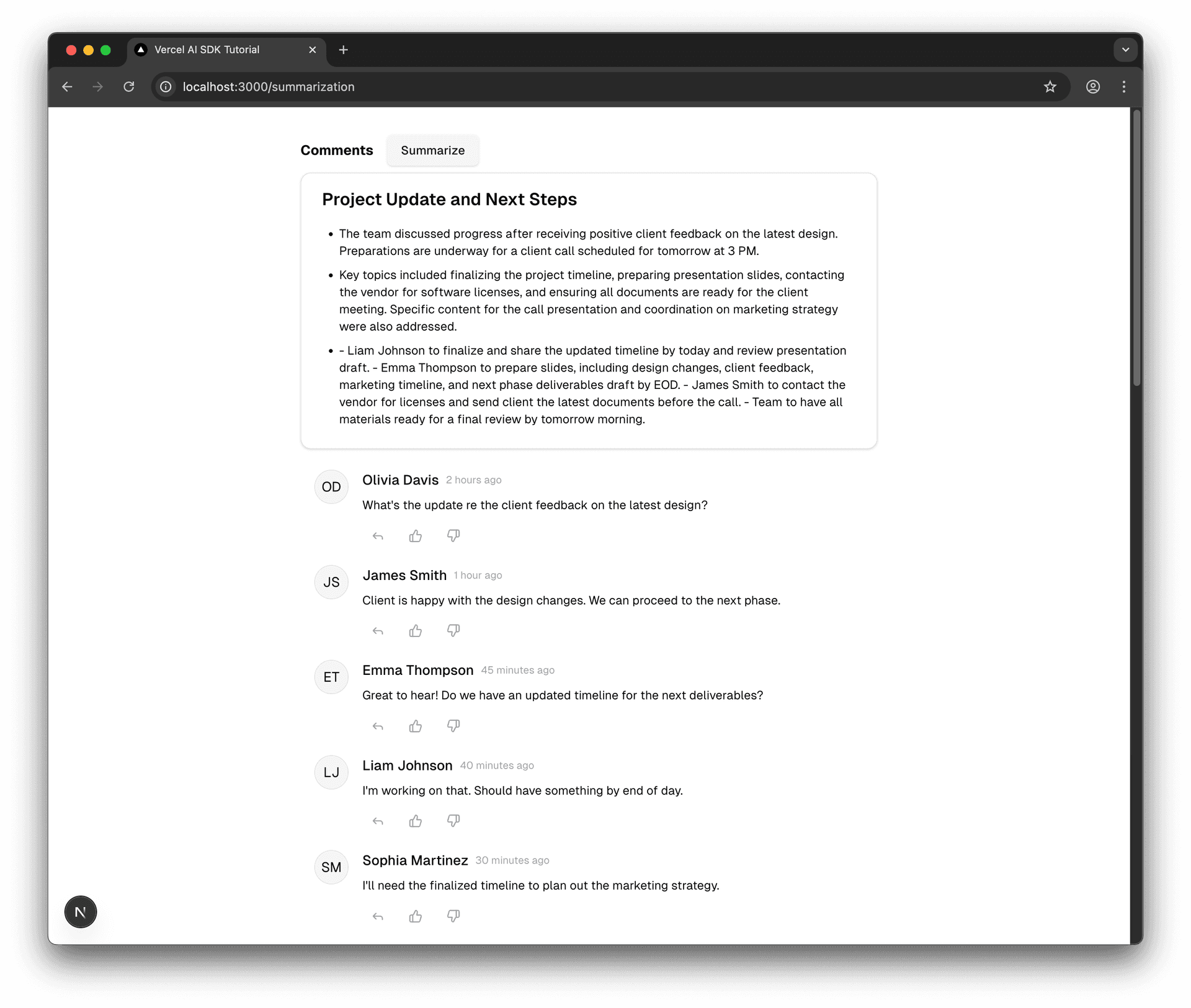 Screenshot of the '/summarization' page with enhanced schema