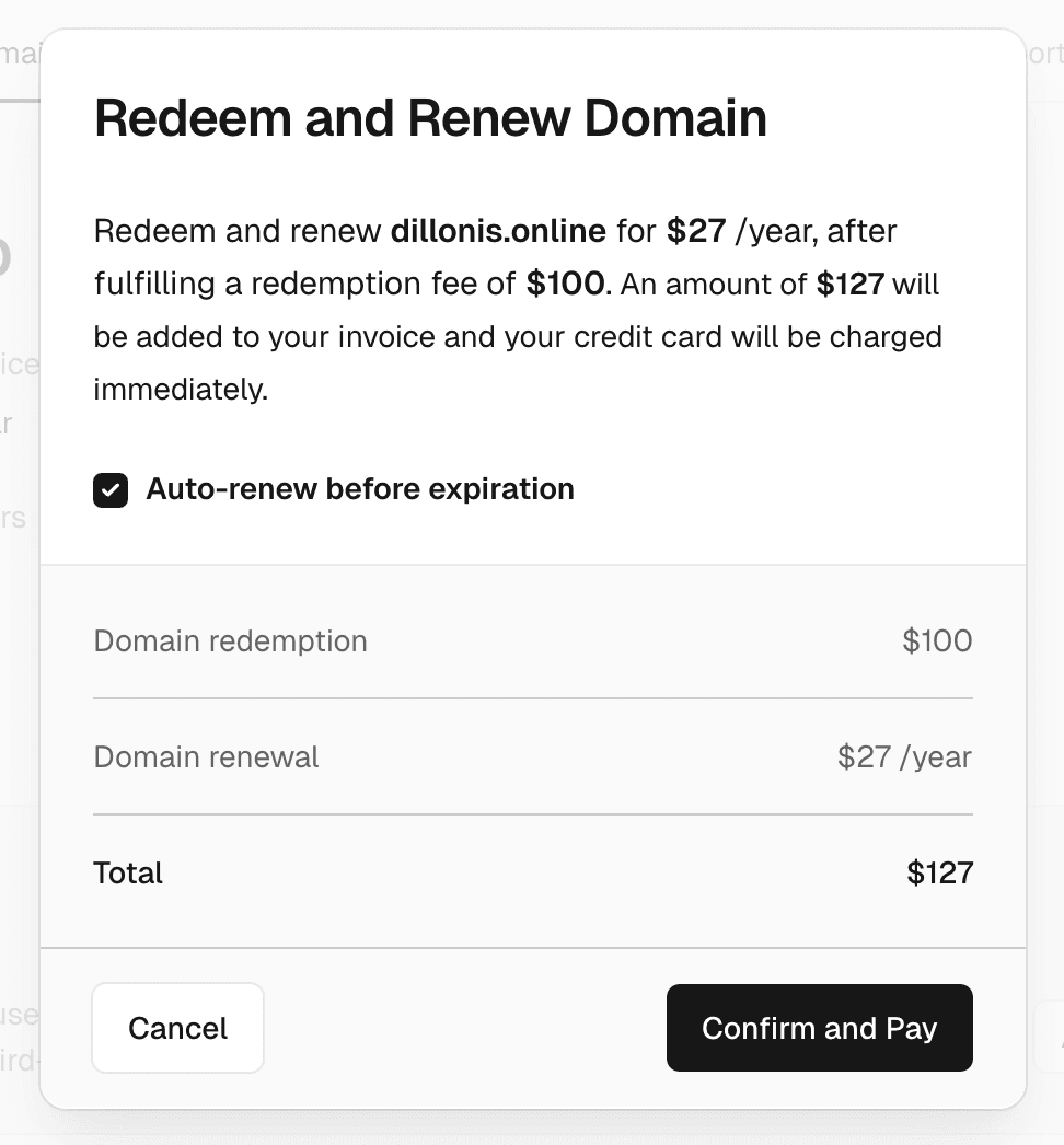 The Redeem Domain Modal