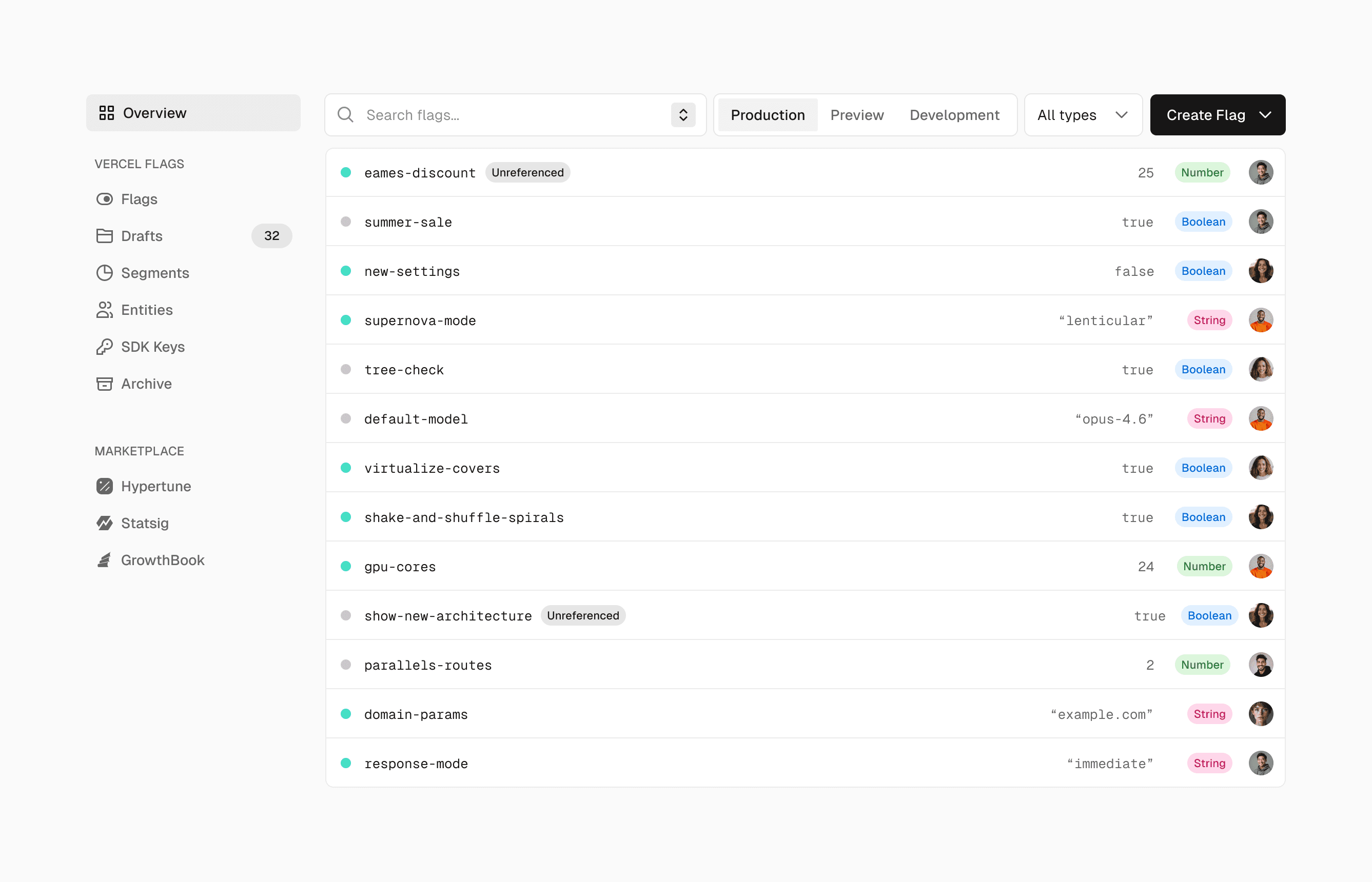 Flags in Vercel Dashboard
