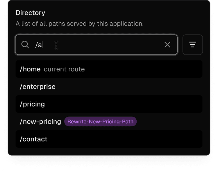 Listing of all paths served by a microfrontend in the Vercel Toolbar.